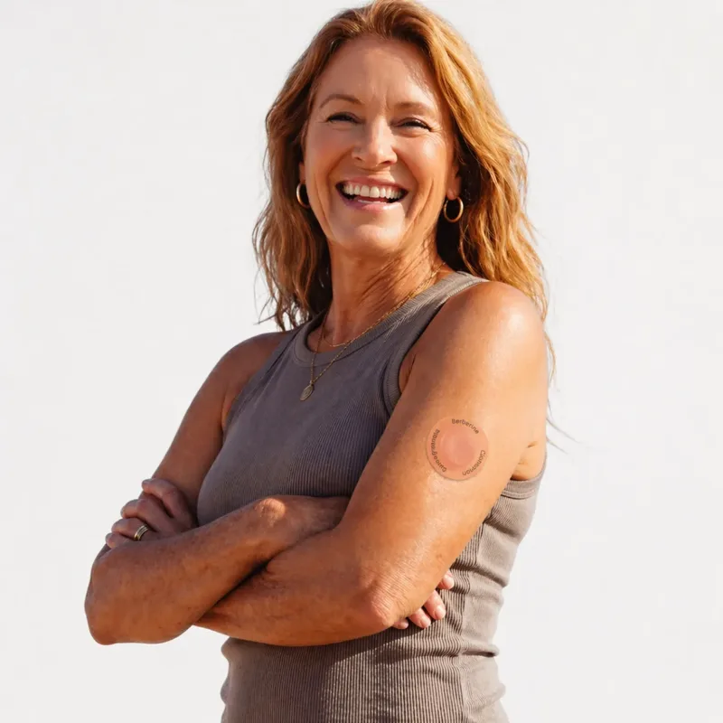 Woman wearing a LifeGauge Berberine Patch on her arm